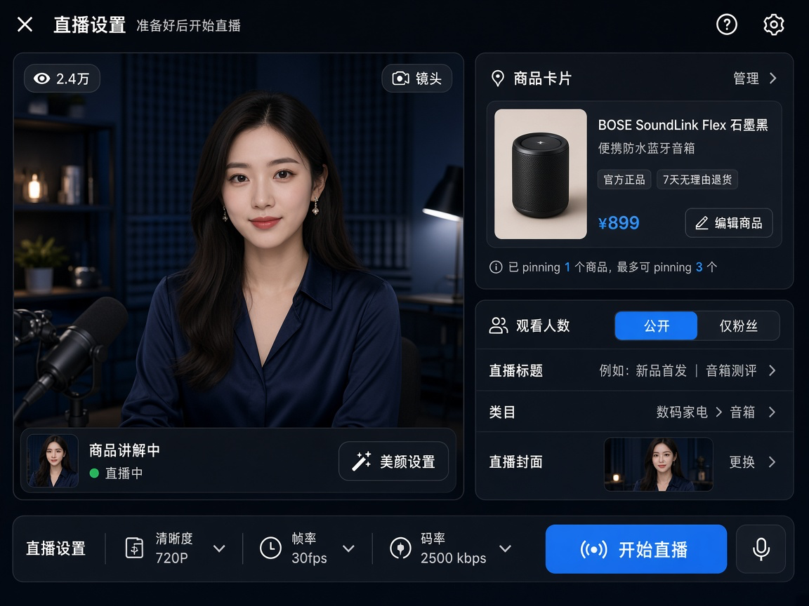 主播端开播与场次管理界面
